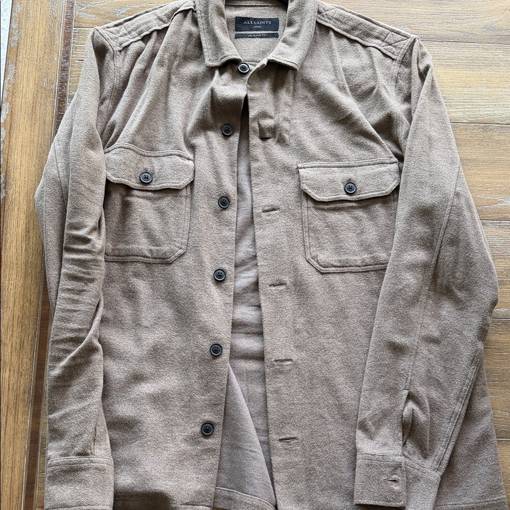 All Saints Men's Tan Button-Up Overshirt